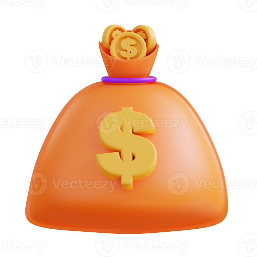 3d illustration of money bag png