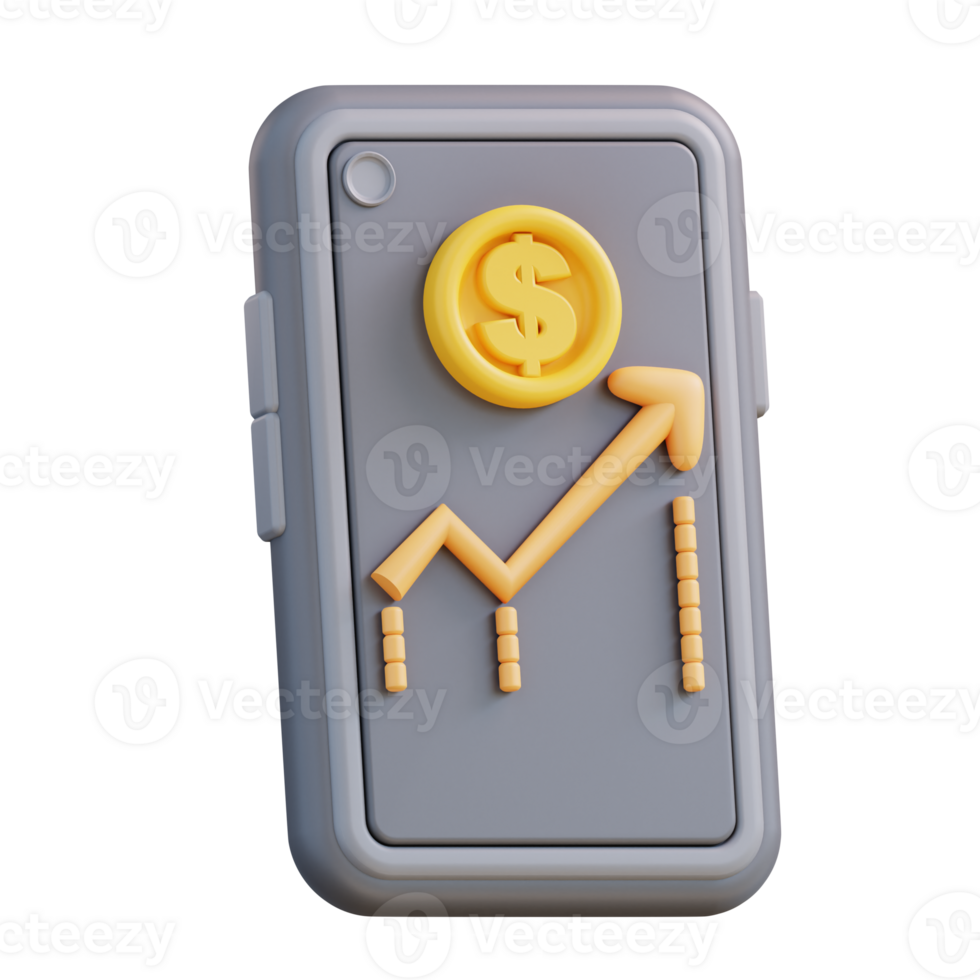 3d Illustration of a rising dollar check mobile phone png