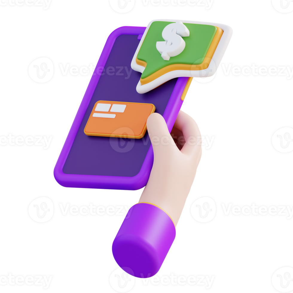 3d illustration hand check financial balance with mobile phone png