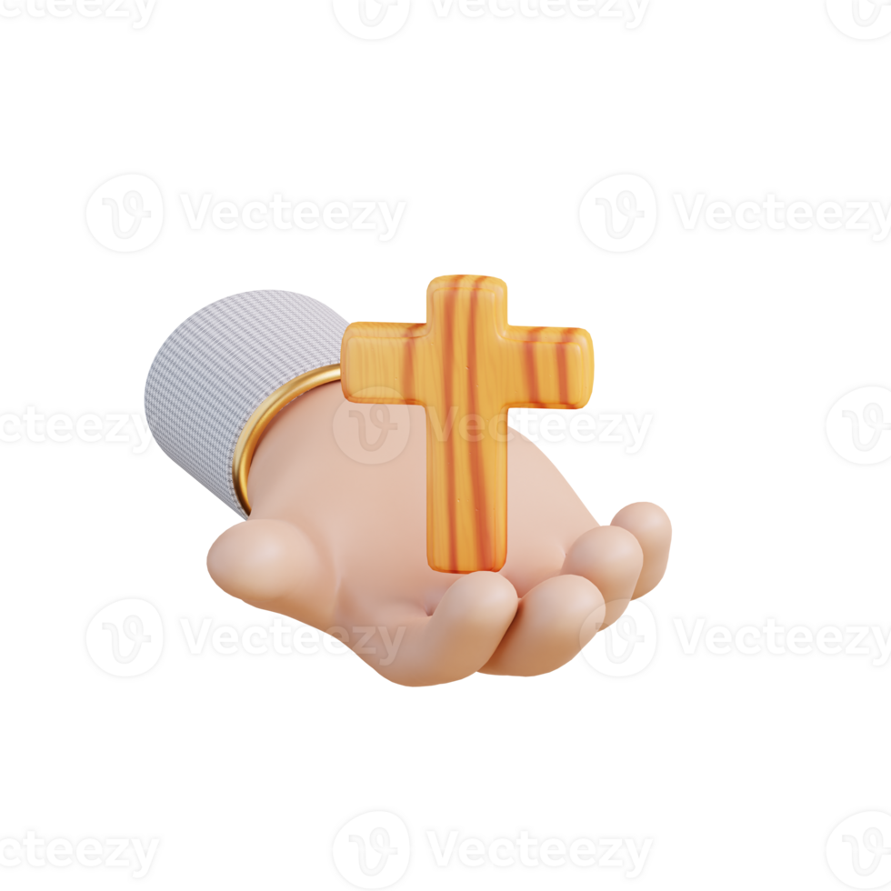 3d illustration of hand and holding cross png