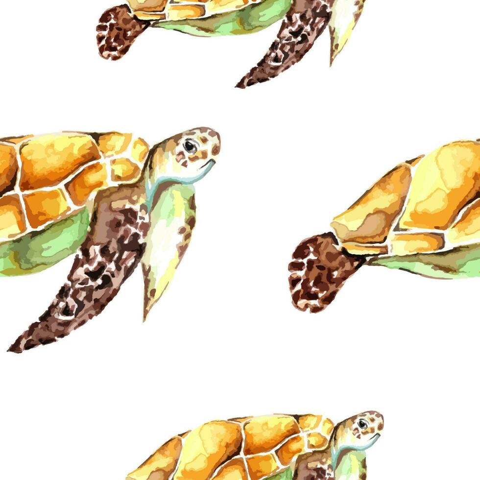 Seamless vector watercolor turtles pattern. Animals illustration for kids room and wallpaper, background.