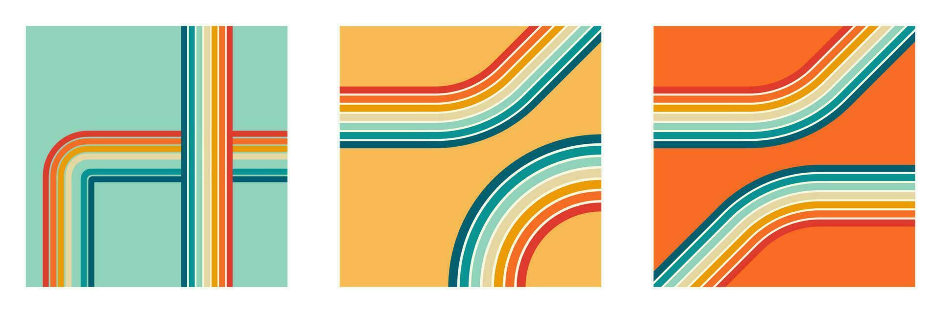 retro vintage 70s style stripes background poster lines. shapes vector design graphic 1970s retro background. abstract stylish 70s era line frame illustration set.