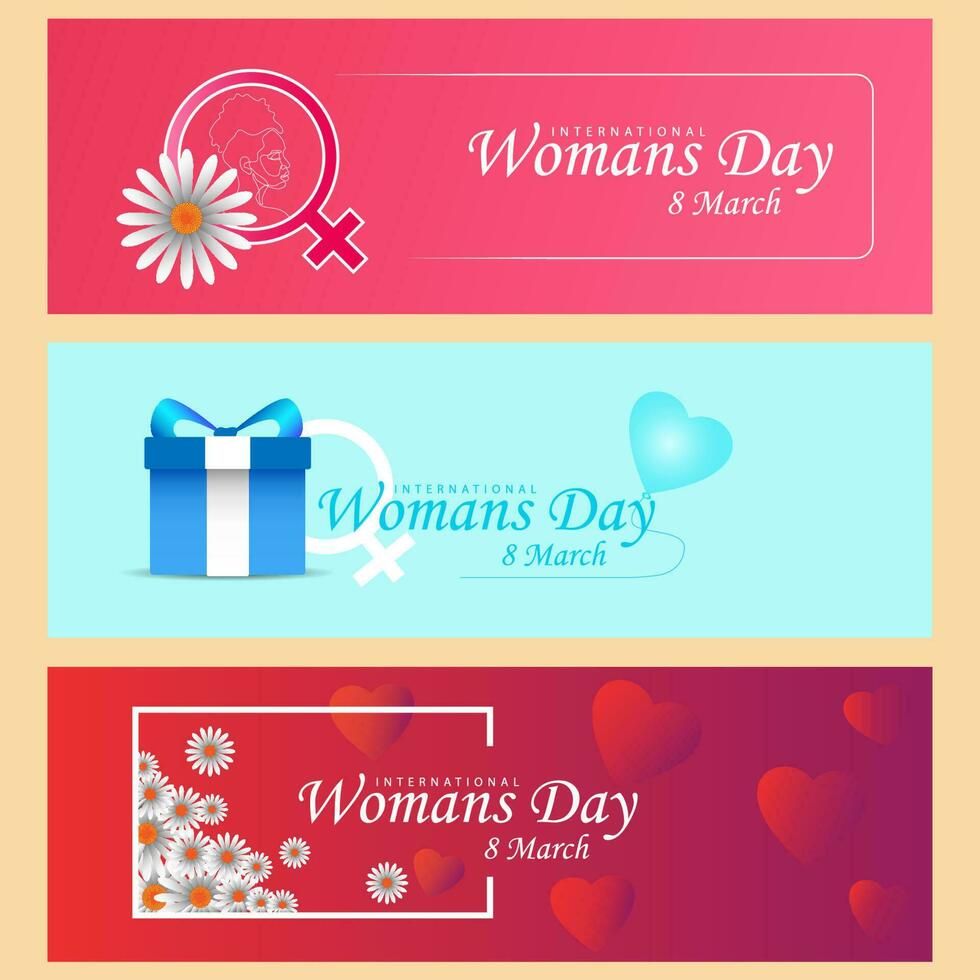 The concept of international womens day. Banners with a girl and flowers on a pink background. Sale. Vector illustration.