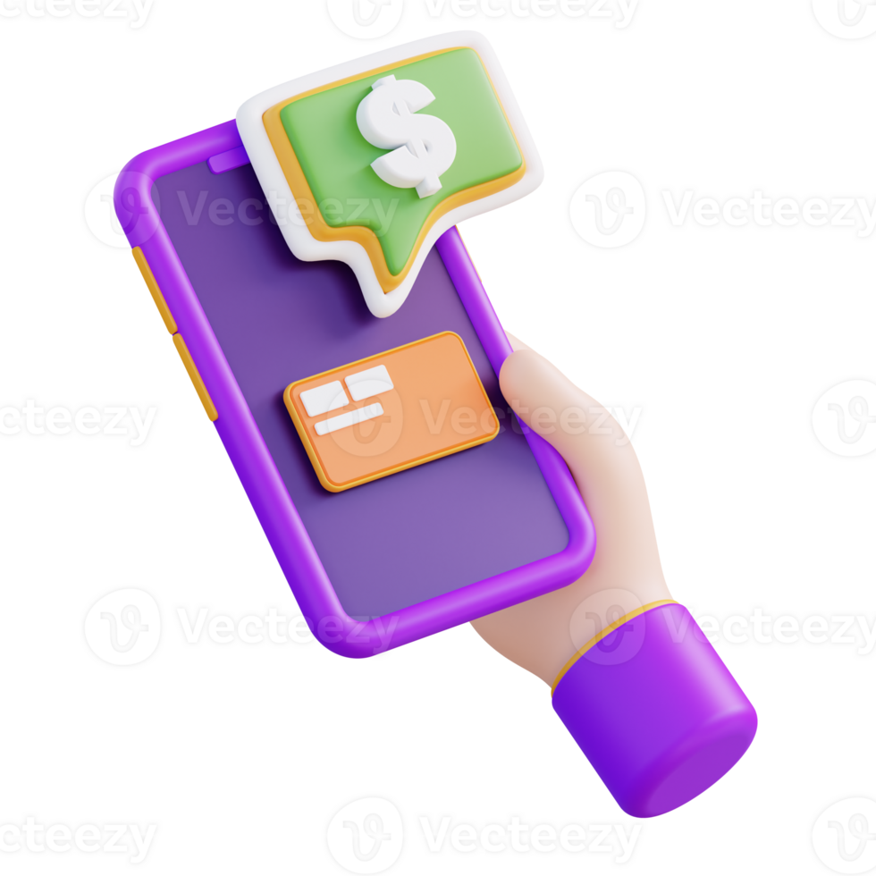 3d illustration hand check financial balance with mobile phone png
