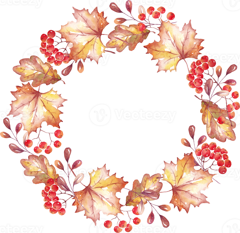 Fall leaves wreath. Watercolor clipart png