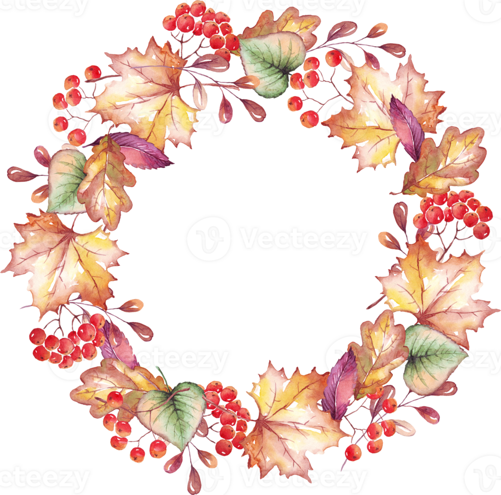 Fall leaves wreath. Watercolor clipart png