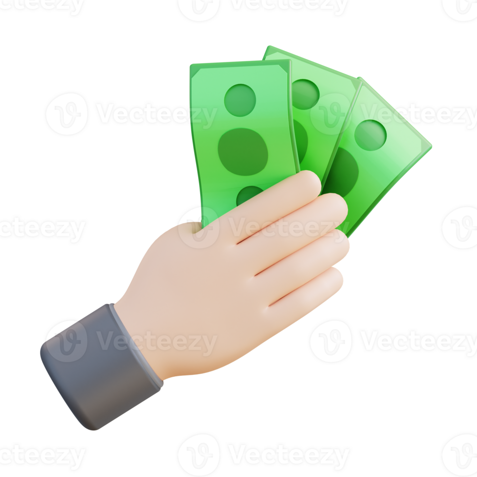 3d Illustration of a hand holding a banknote png