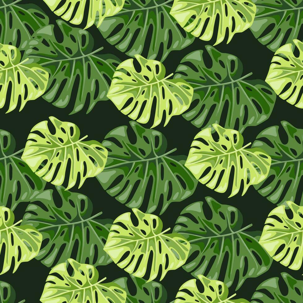 Monstera leaves seamless pattern. Exotic jungle plants endless wallpaper. Leaf background. Hawaiian rainforest floral backdrop. vector
