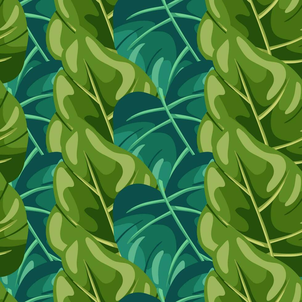 Stylized tropical leaves seamless pattern. Decorative leaf background. vector