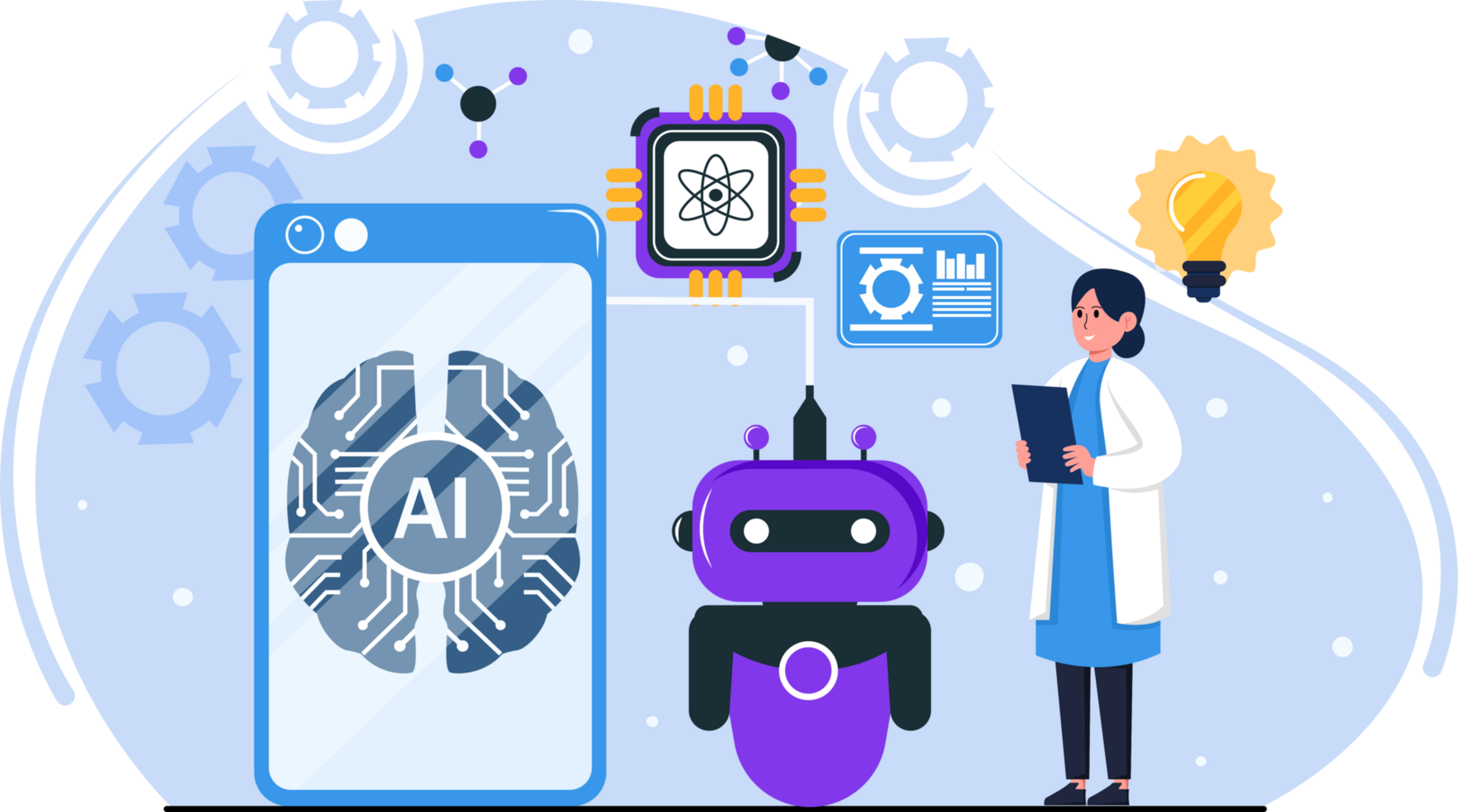 artificiell intelligens design illustration. ai teknologi och cyber bakgrund och baner. trogen teknologi service och kommunikation artificiell intelligens begrepp png