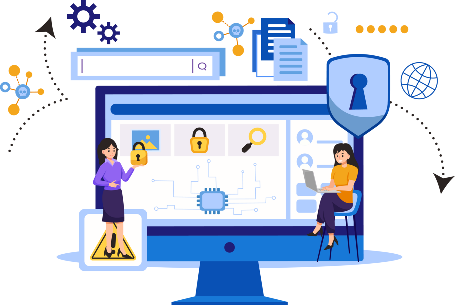 Digital data protection design illustration. Cyber security illustration background. Cloud computing network safety concept png
