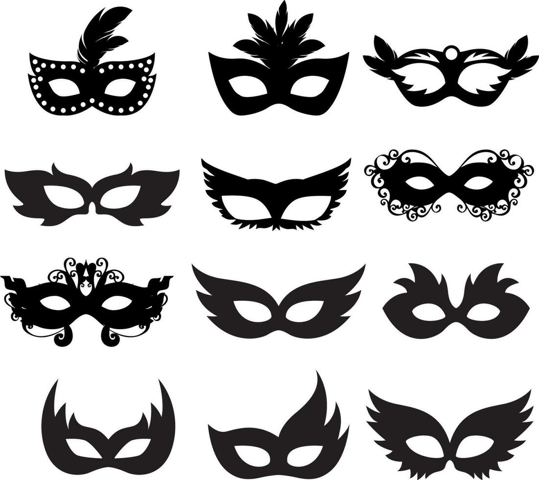 conjunto de diferentes mascarada máscara silueta vector ilustración