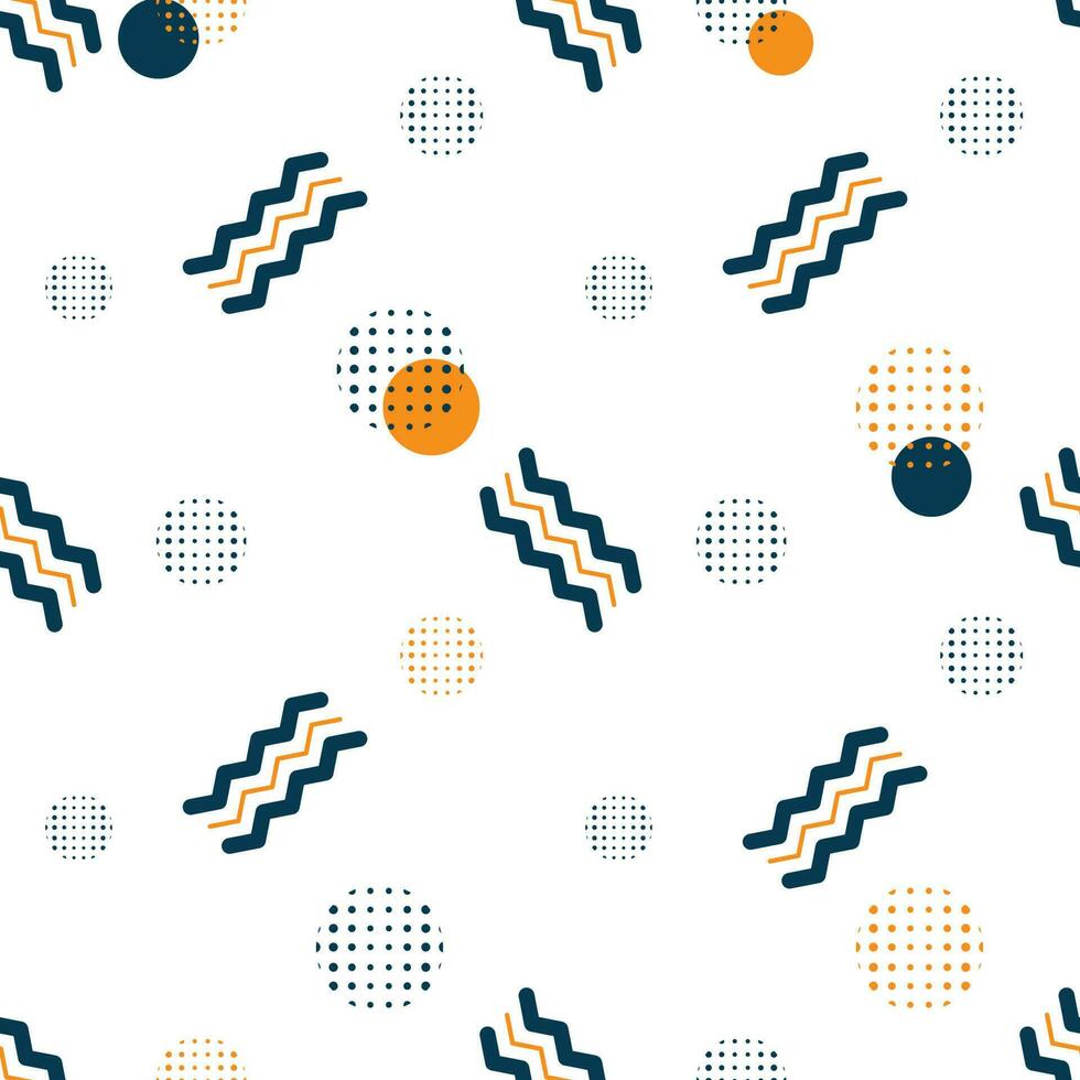 Vector seamless geometric pattern with simple shapes and forms. Trendy background or wrapping paper with zigzags and lines, dots and circles.