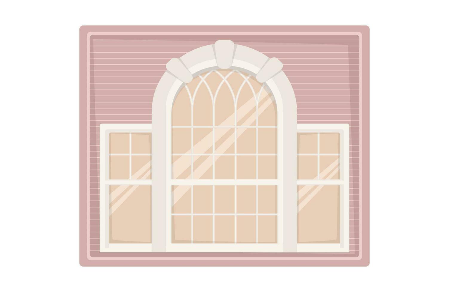 Old vintage pink classic window frame. Flat style isolated vector illustration.