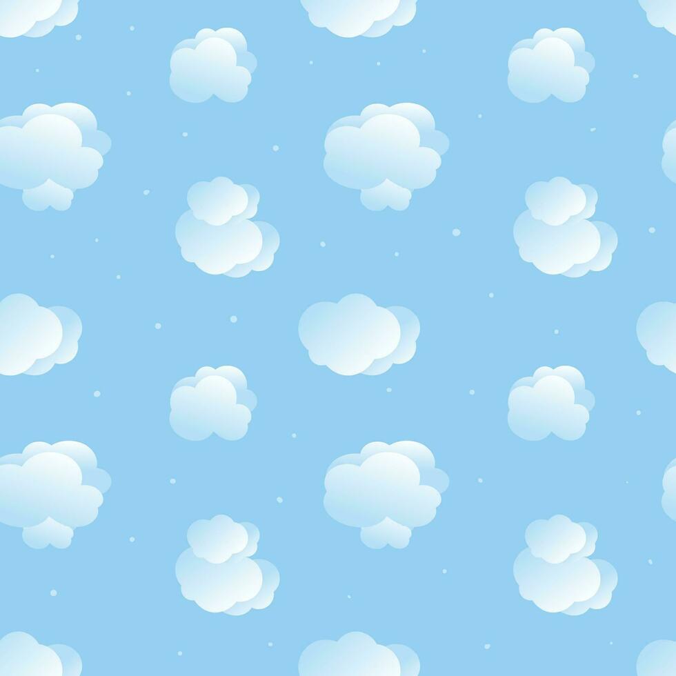 Vector seamless cute pattern. Childish blue sky with fluffy clouds.