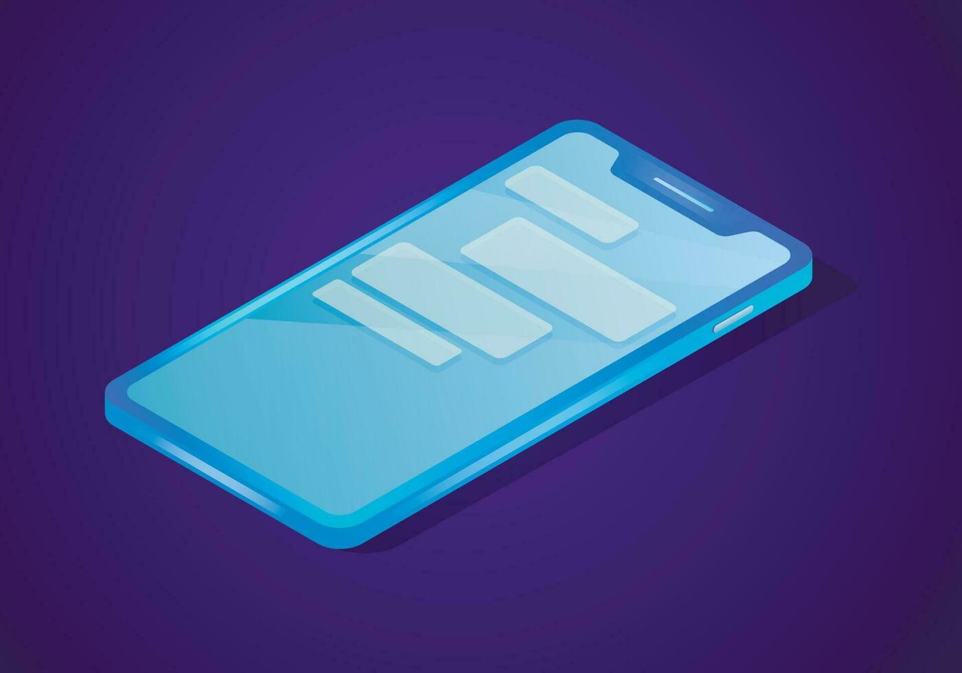 Vector isometric illustration of modern flat smartphone. A portable gadget or device with icons of pop-up messages in the chat.