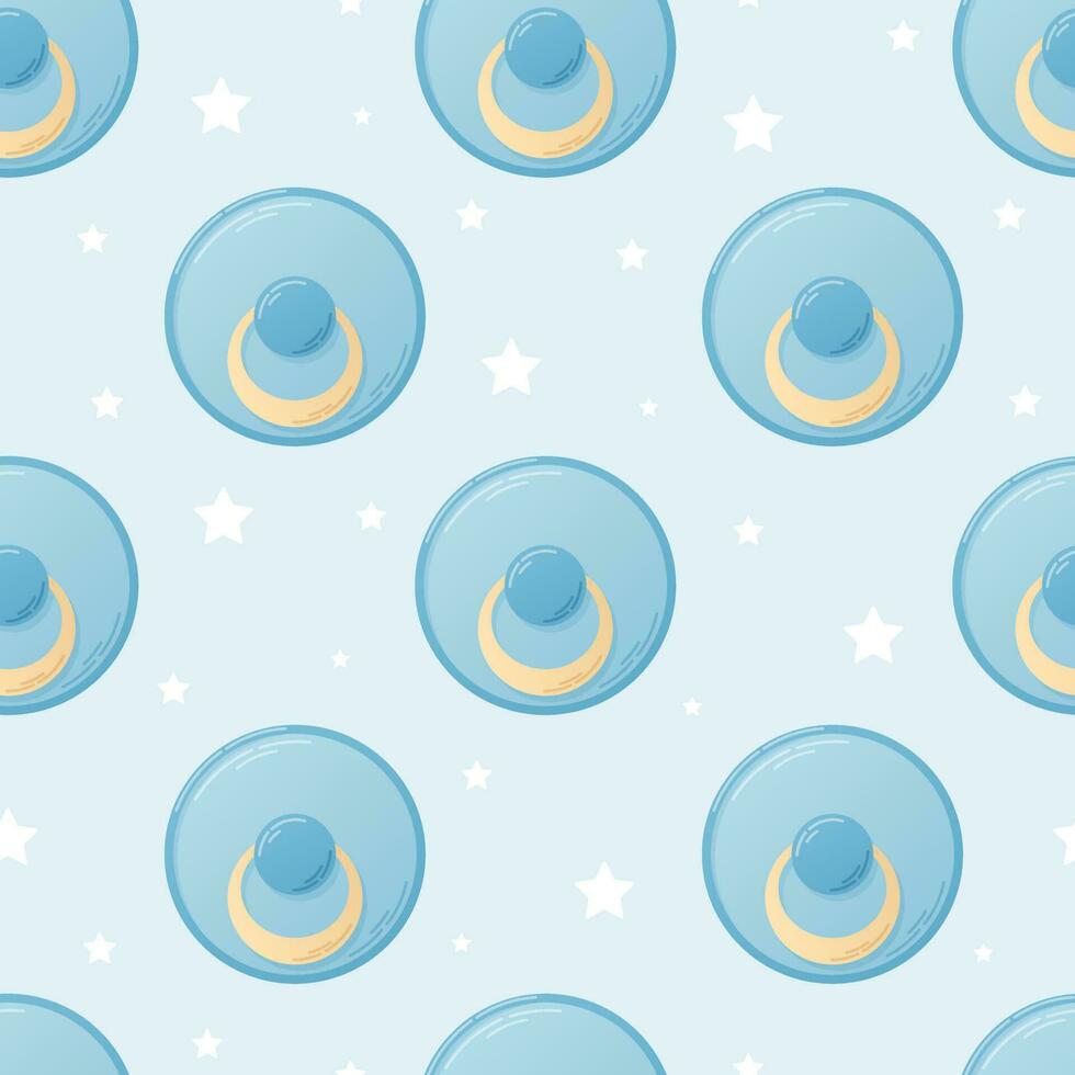 Cute flat Blue baby boy pacifier. Vector cartoon seamless pattern.
