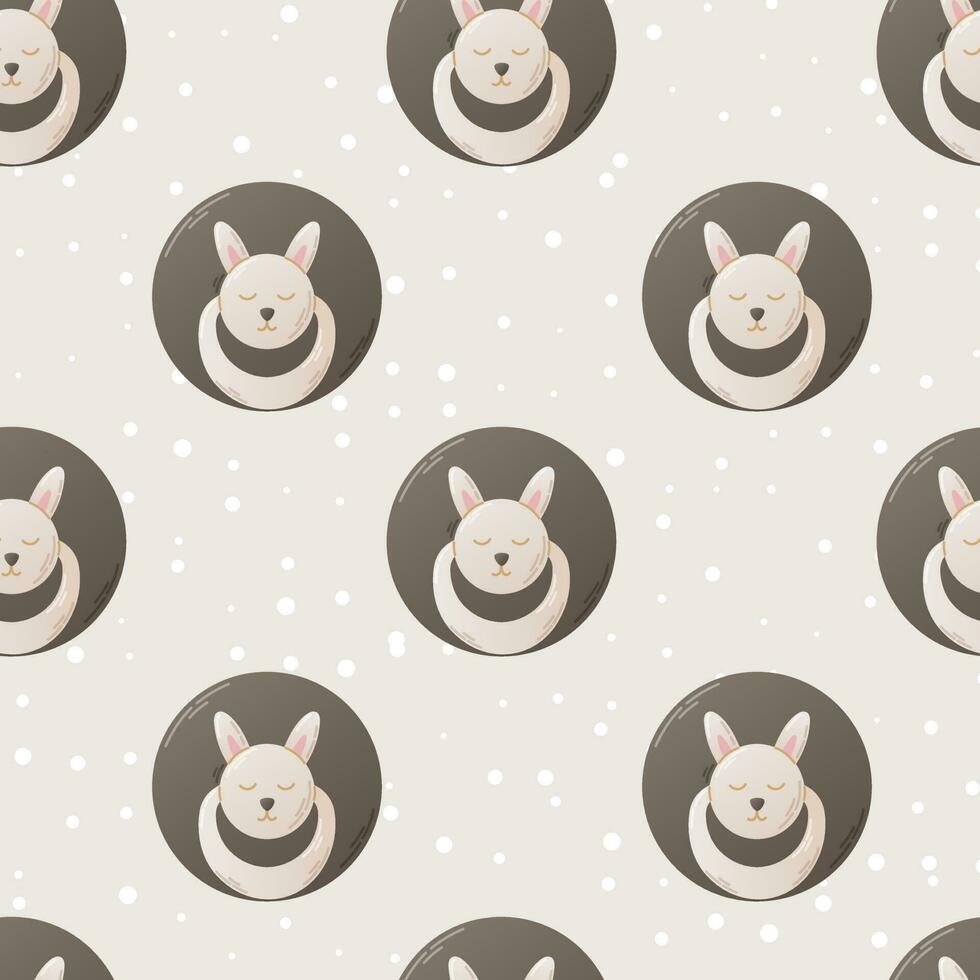 Cute flat baby pacifier with a hare. Vector cartoon seamless pattern.