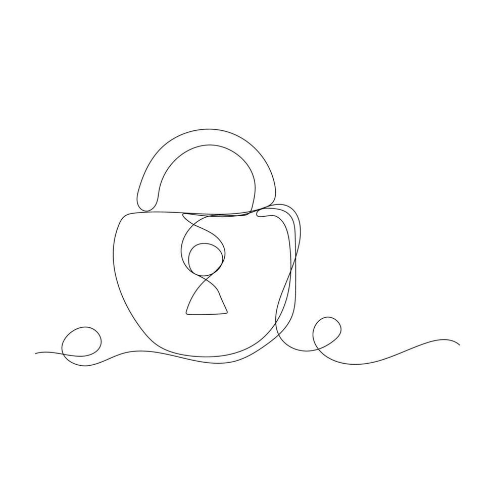 Continuous line art padlock. One line sketch of cyber lock in minimalist style isolated on white background. Vector illustration