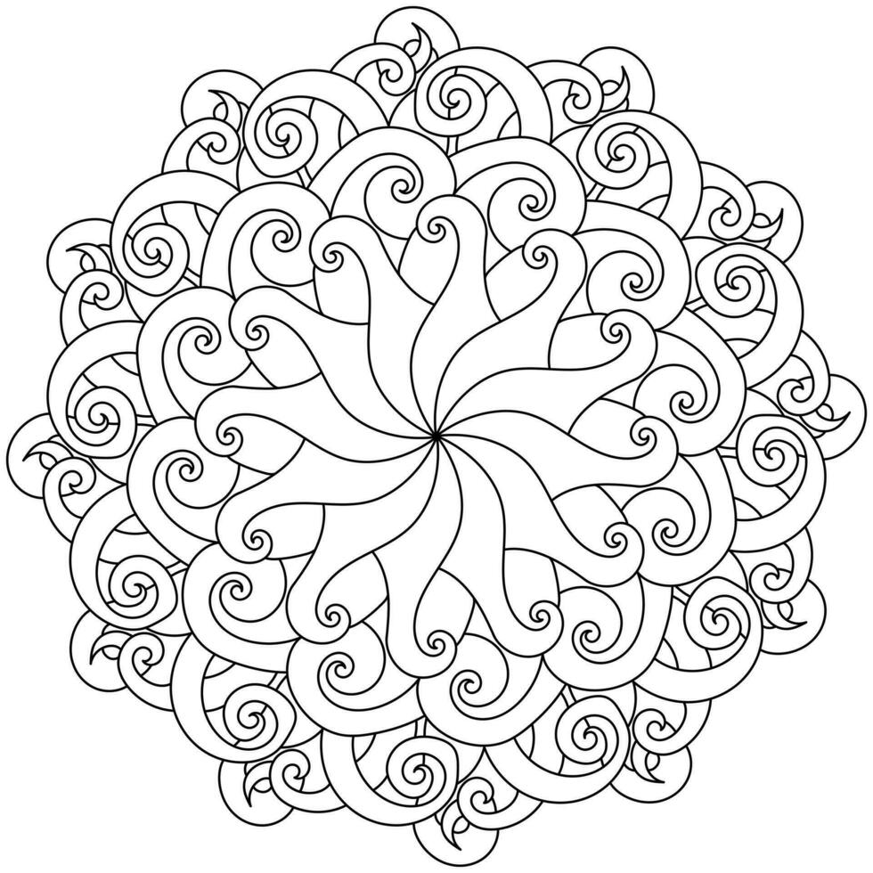 Mandala outline abstract with swirls, meditative coloring page for creativity for kids and adults vector