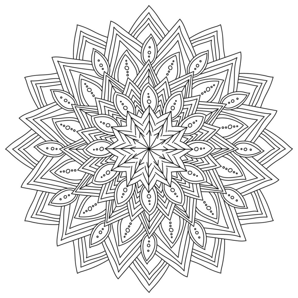 Mandala abstract with triangular petals and dots, meditative coloring page for creativity for adults and kids vector