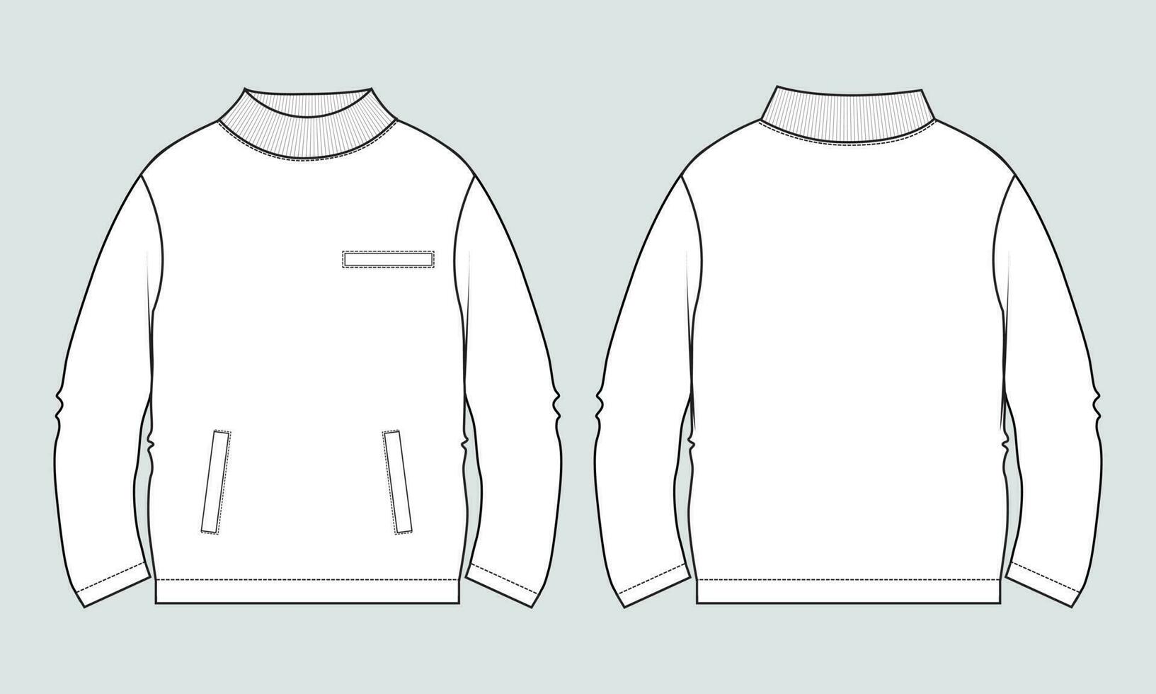 Long sleeve Sweatshirt technical drawing fashion flat sketch vector illustration template front and back views.