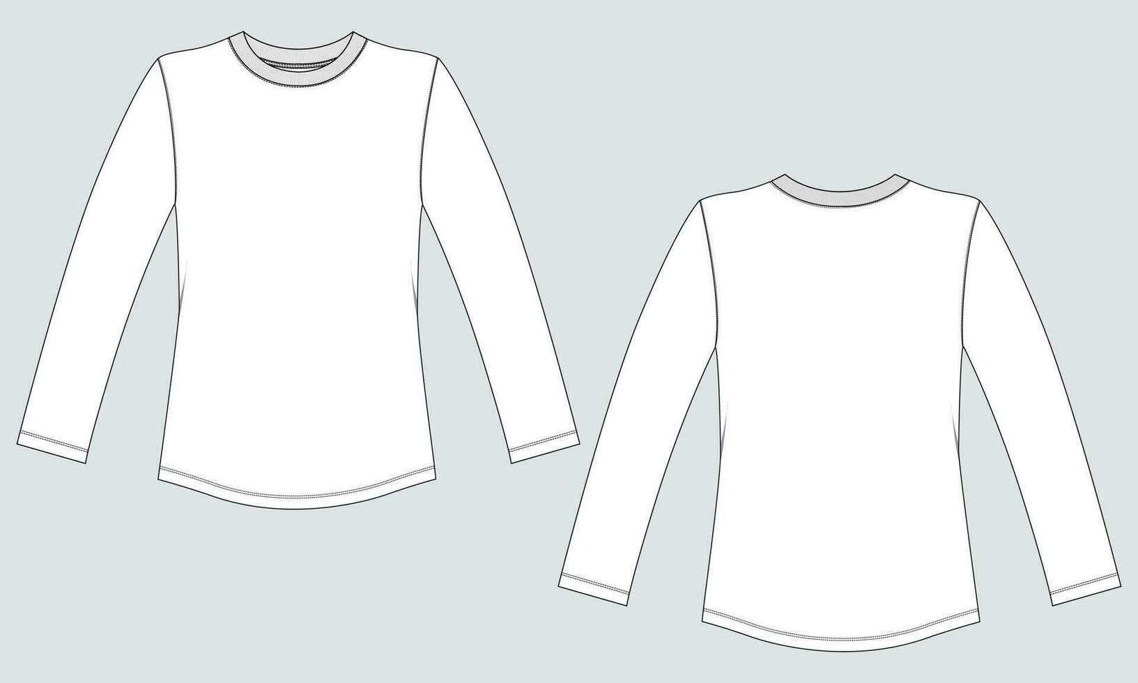 Long sleeve T shirt technical drawing fashion flat sketch vector illustration template for ladies.