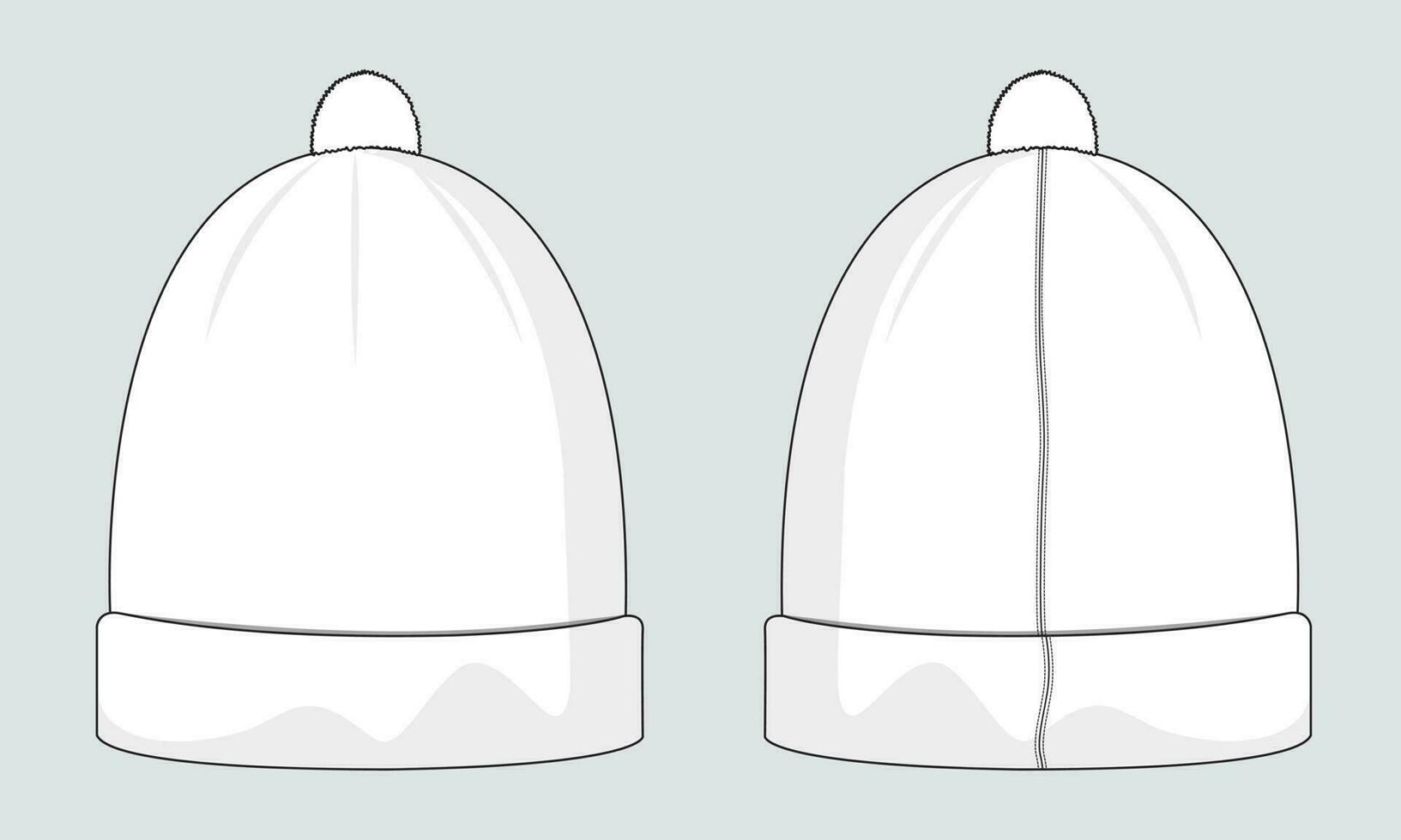 Beanie technical drawing fashion flat sketch vector illustration template front and back views isolated on white background