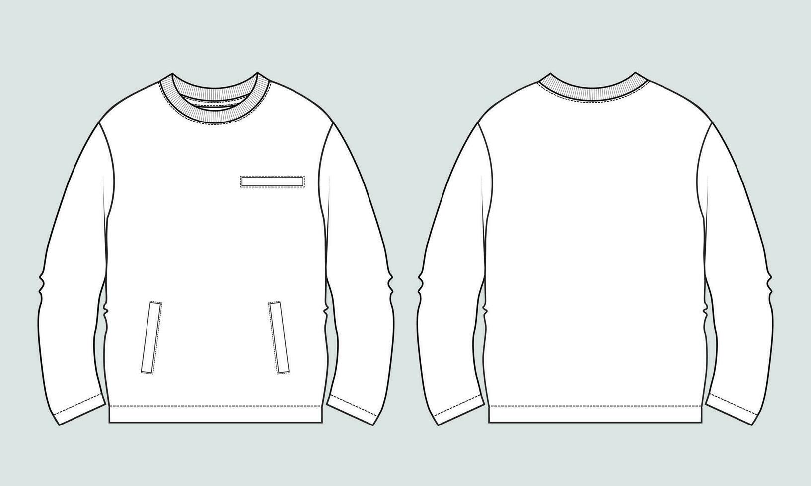 Long sleeve Sweatshirt technical drawing fashion flat sketch vector illustration template front and back views.