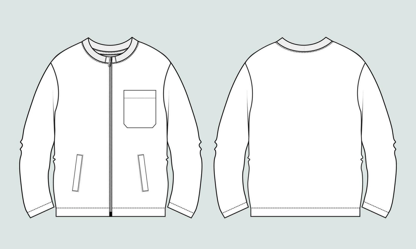 Long sleeve Sweatshirt technical drawing fashion flat sketch vector illustration black color template front and back views.