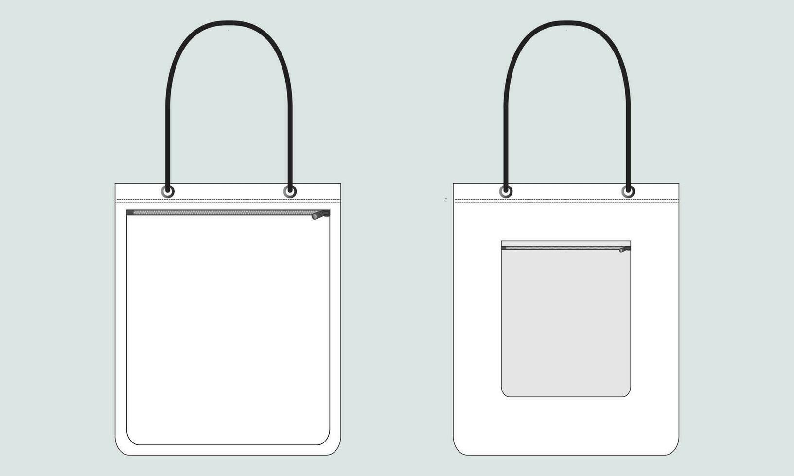 Shopping bag Technical drawing fashion flat sketch vector illustration template front and back views isolated on grey background