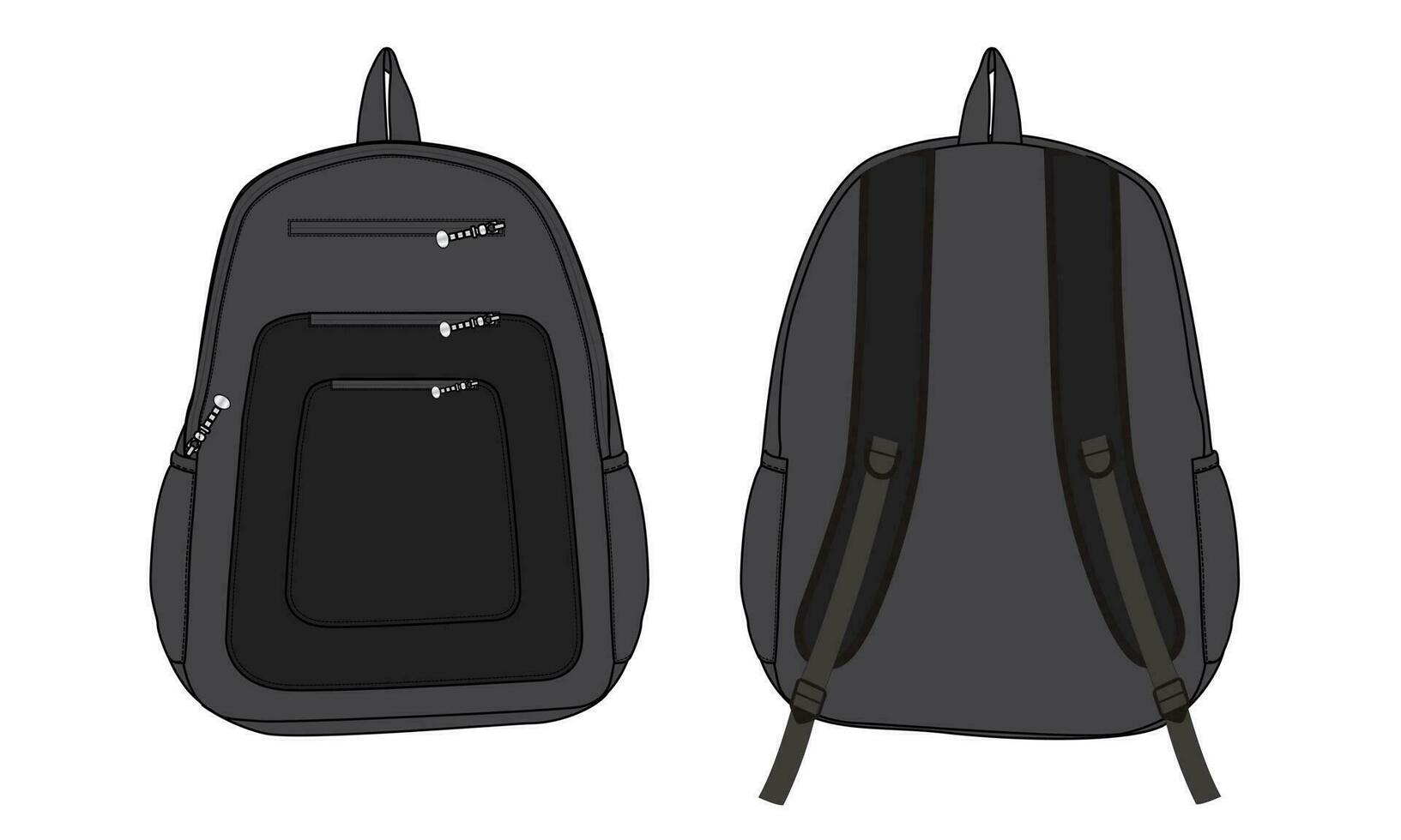 Backpack Technical drawing fashion flat sketch vector illustration template front and back views