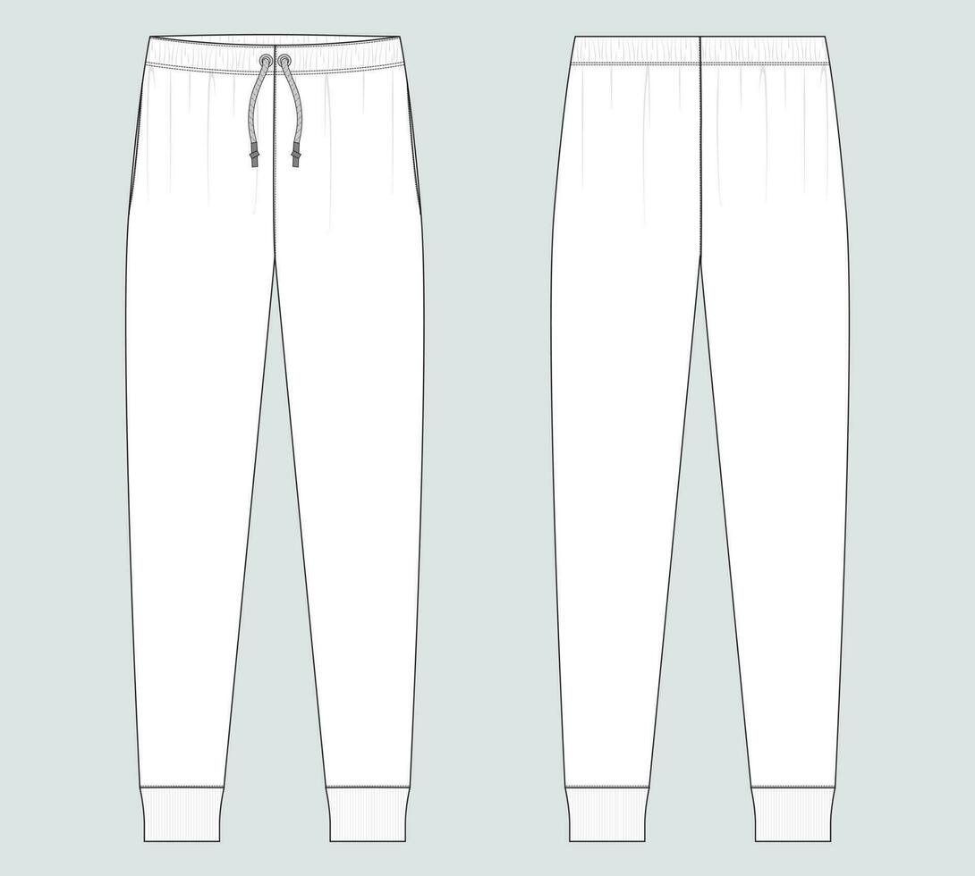jersey persona que practica jogging pantalones técnico dibujo Moda plano bosquejo vector ilustración modelo frente y espalda