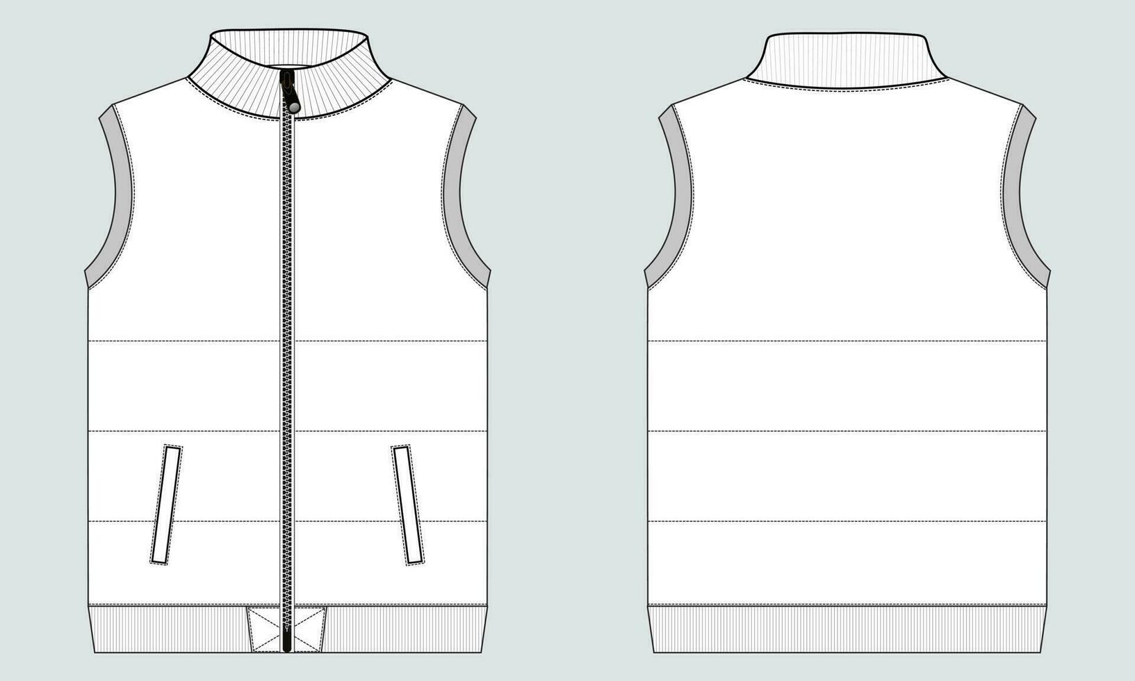 Fleece sweat jersey vest technical drawing fashion flat sketch vector illustration template front and back views