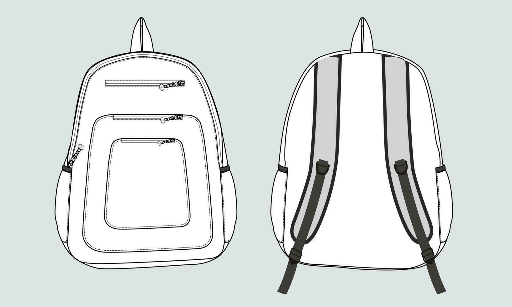 Backpack Technical drawing fashion flat sketch vector illustration template front and back views