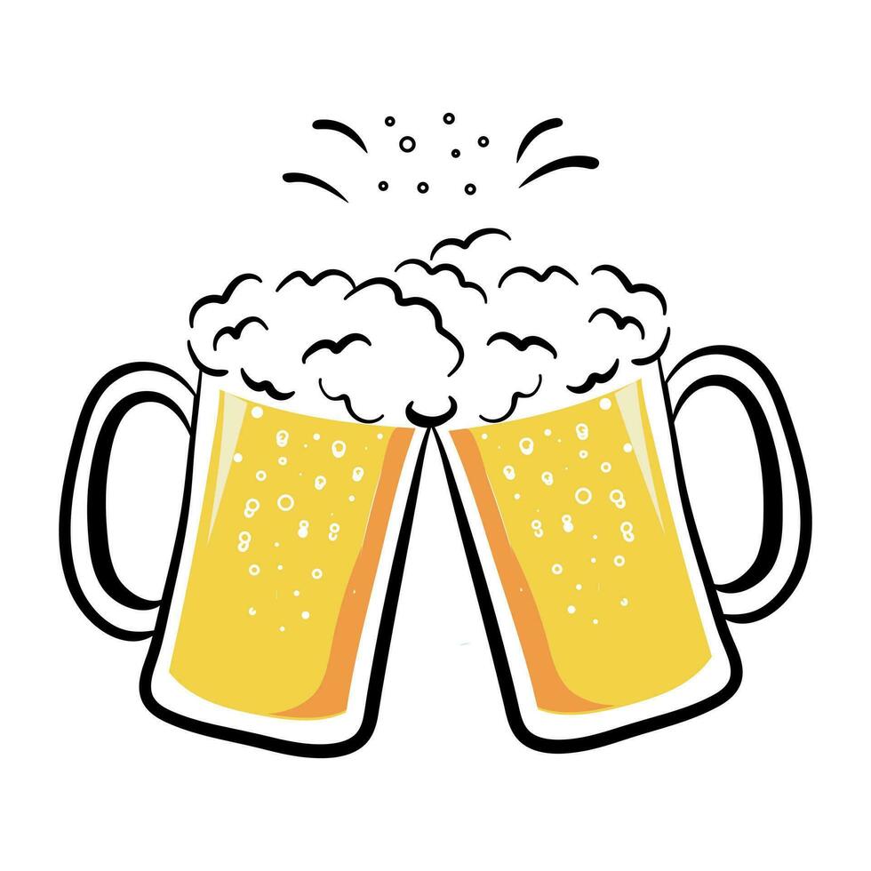 Two glasses of beer with bubbles and foam. Vector design.
