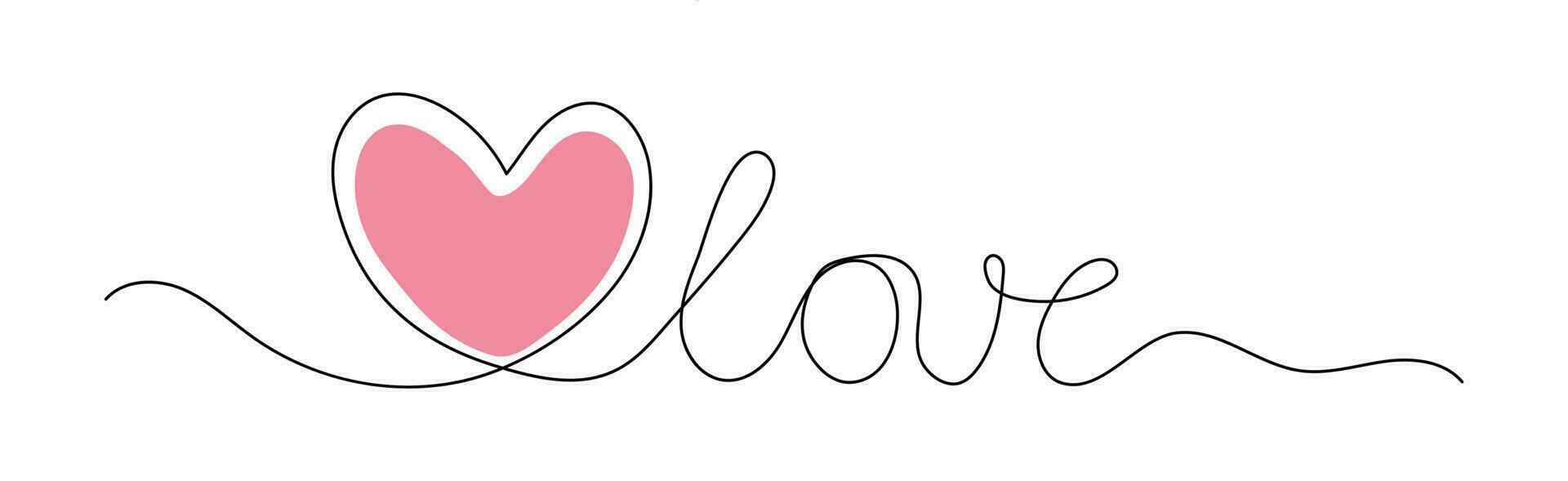 The word LOVE with a heart is a continuous one-line letter in the shape of a heart. vector