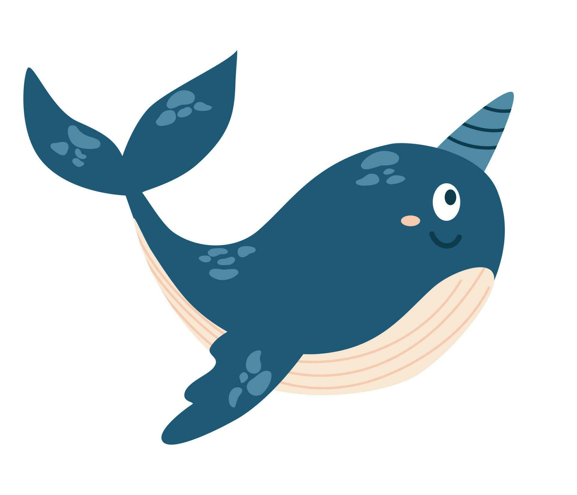 Blue whale. Ocean kawaii animal, underwater life. Simple minimal modern