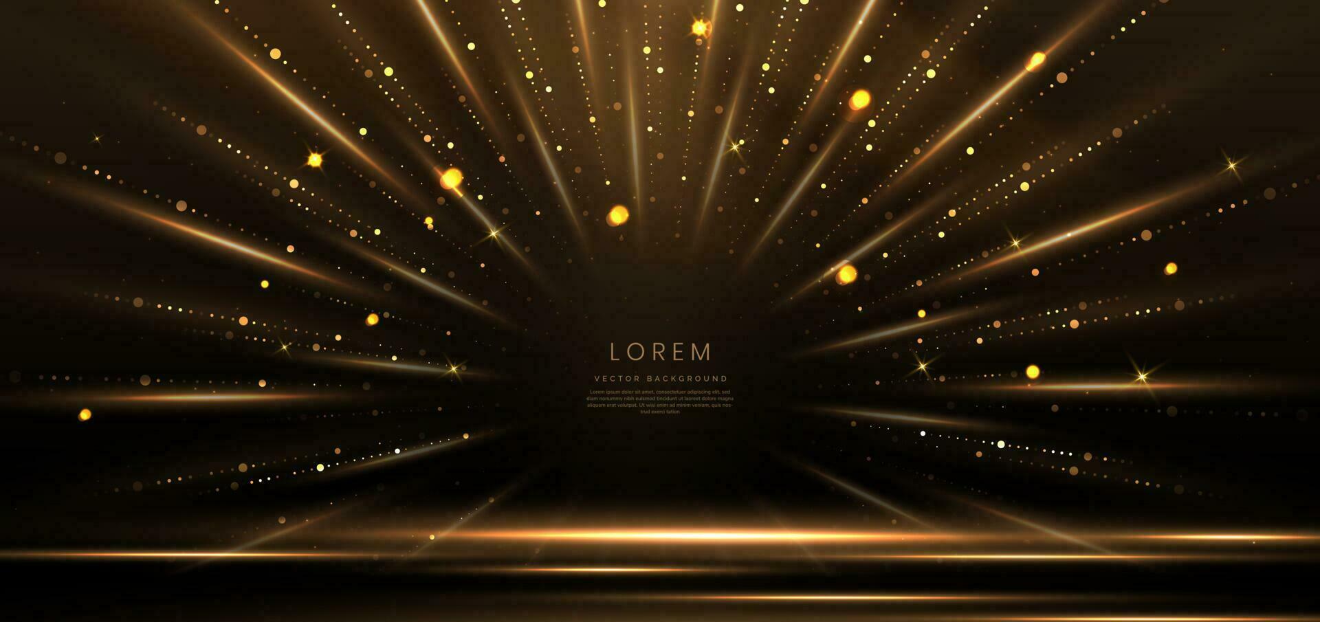 Elegant stage golden glowing with lighting effect sparkle on black background. Template premium award design. vector