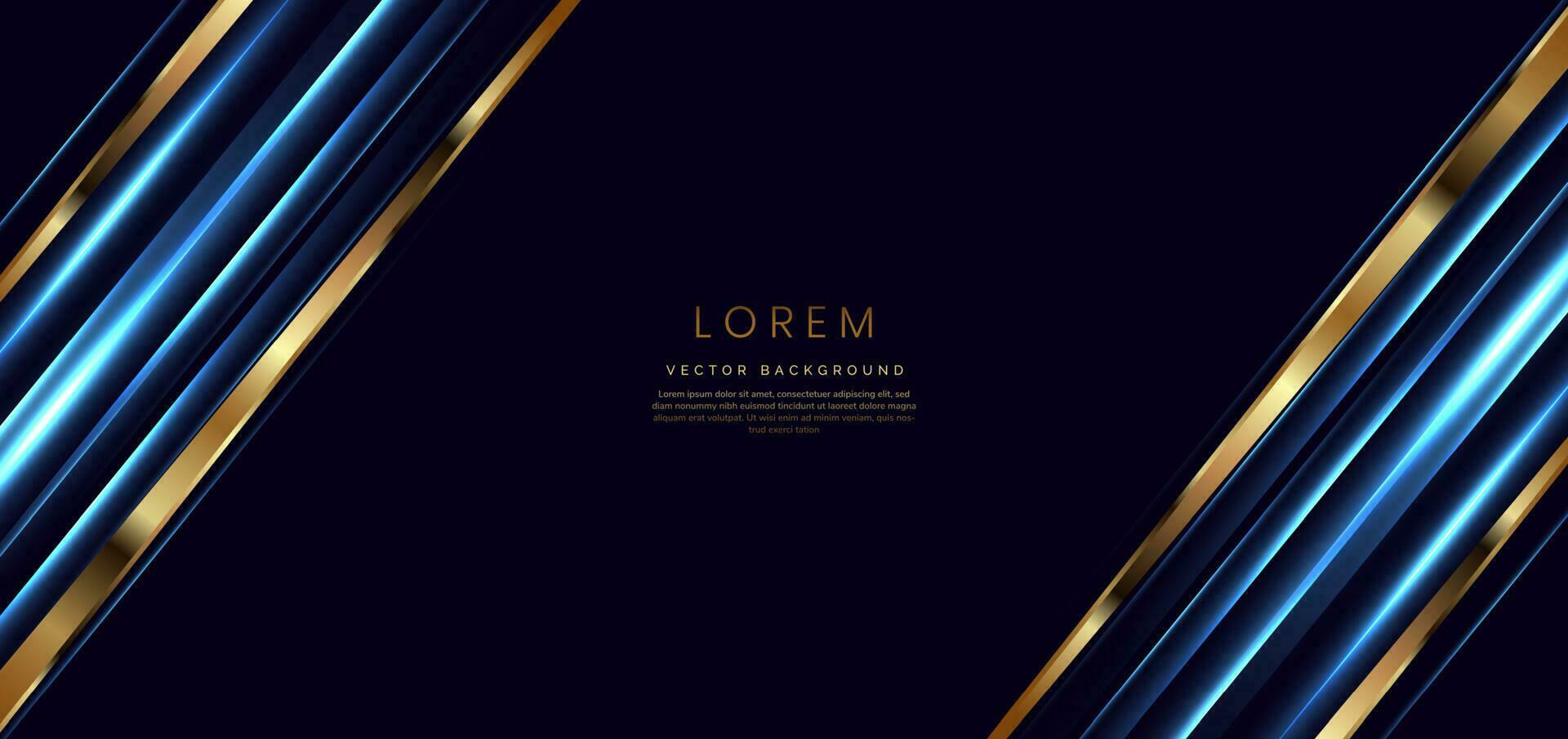 Abstract luxury dark background with golden light blue diagonal gold lines. Template premium award design. vector