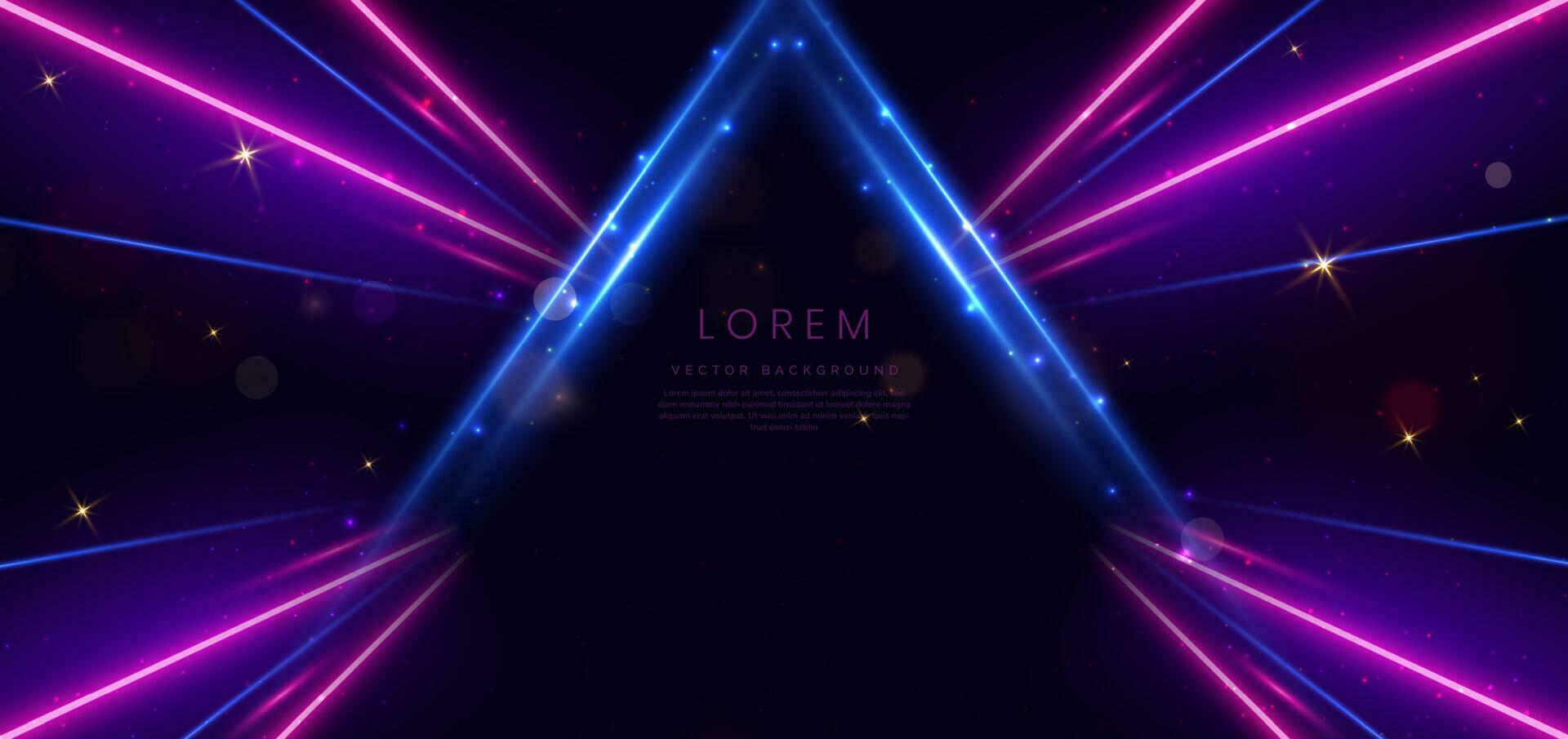 Abstract dark blue neon diagonal glowing on dark blue background with gold lighting effect and sparkle. vector