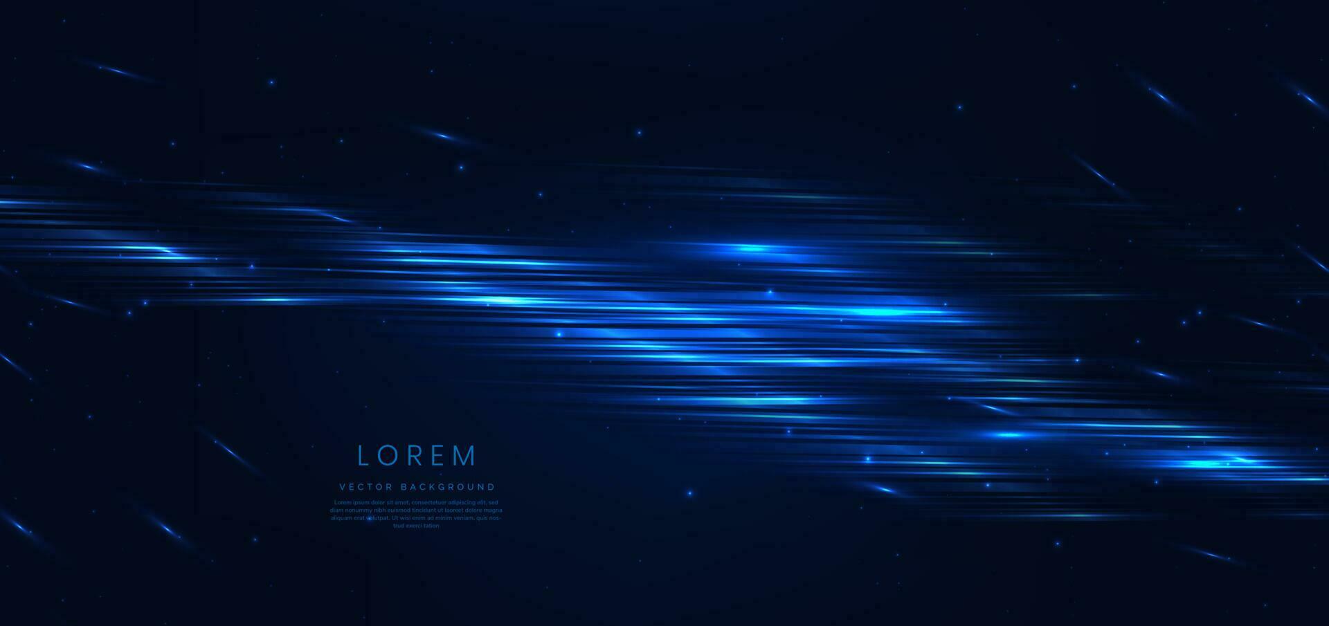 Abstract technology futuristic glowing blue light lines with speed motion blur effect on dark blue background. vector