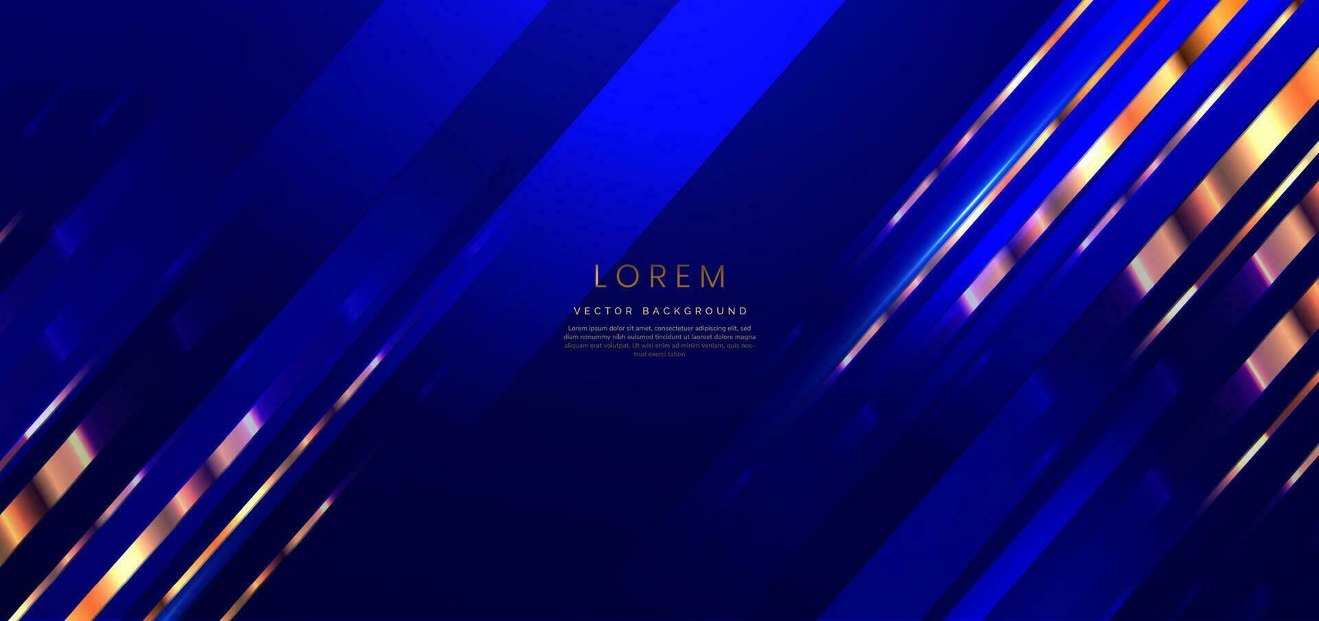 Abstract elegant dark blue background with golden line and lighting effect. Luxury template celebration award design. vector