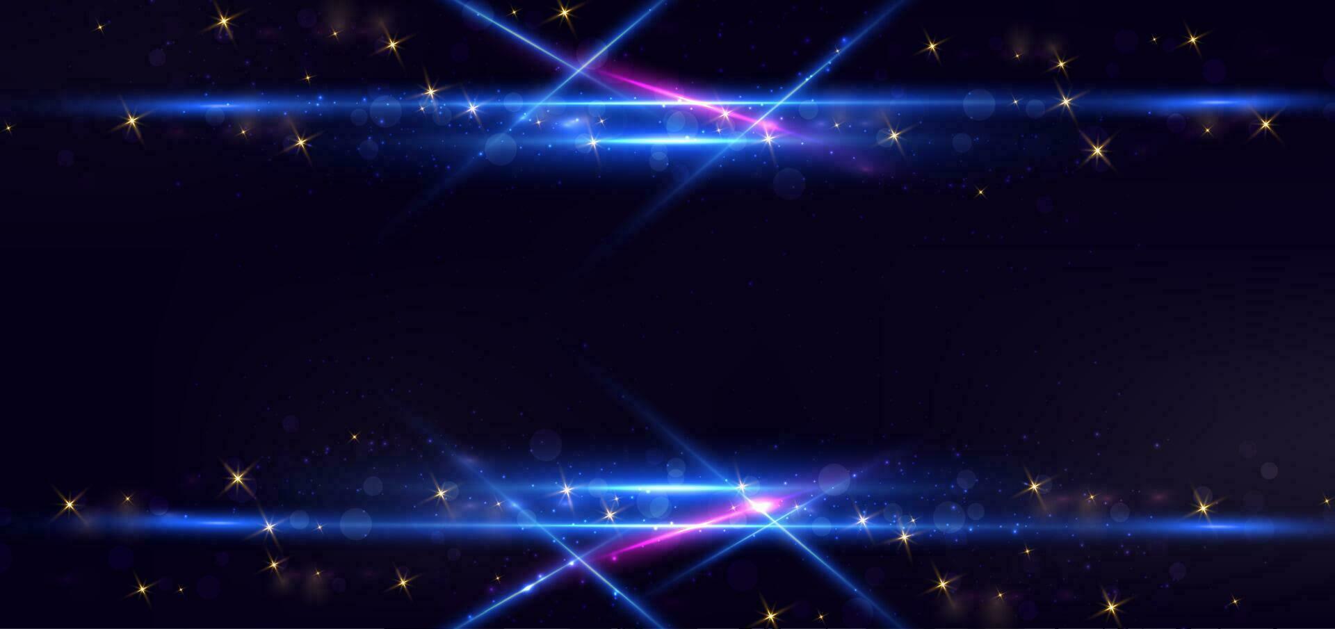 Abstract elegant dark blue background with golden line and lighting effect sparkle. Luxury template award design. vector