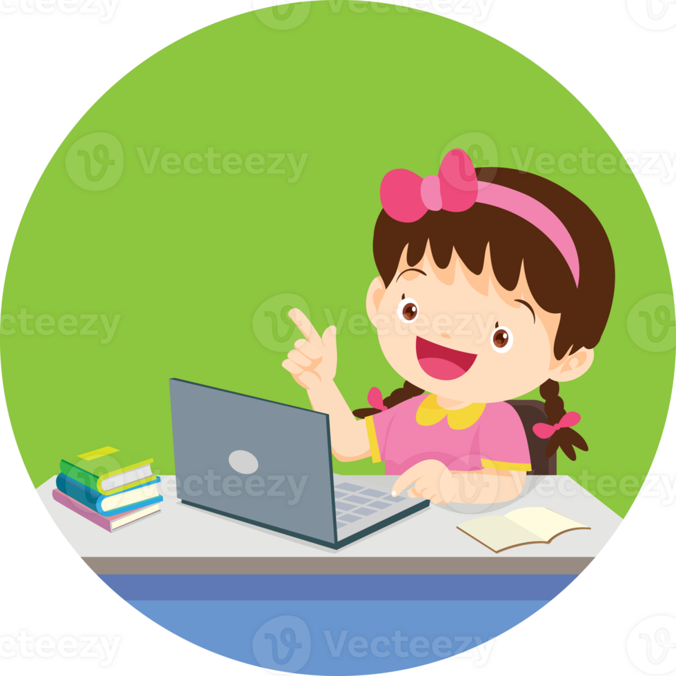 Back to school, happy Pupils children learning computer reading books concept png