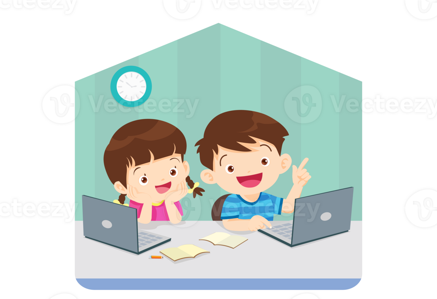 Back to school, happy Pupils children learning computer reading books concept png