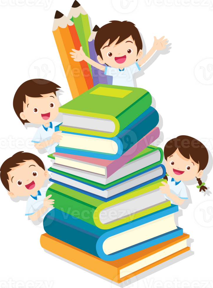 Back to school, happy Pupils children learning computer reading books concept png