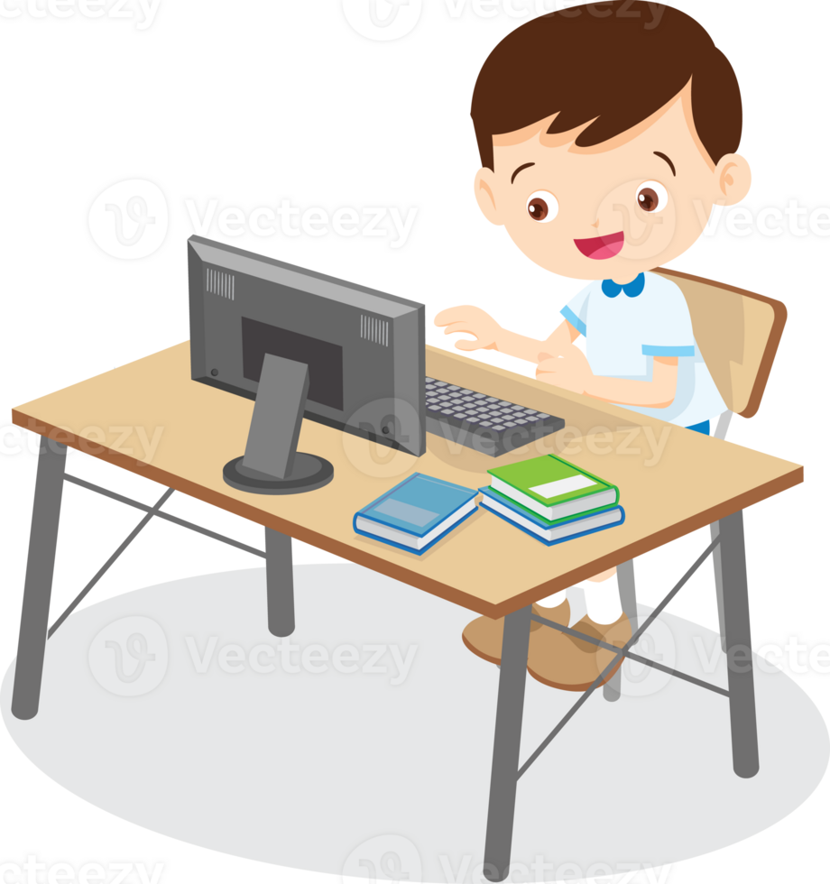 Back to school, happy Pupils children learning computer reading books concept png