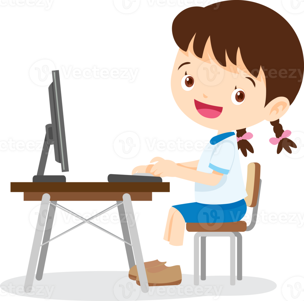 Back to school, happy Pupils children learning computer reading books concept png