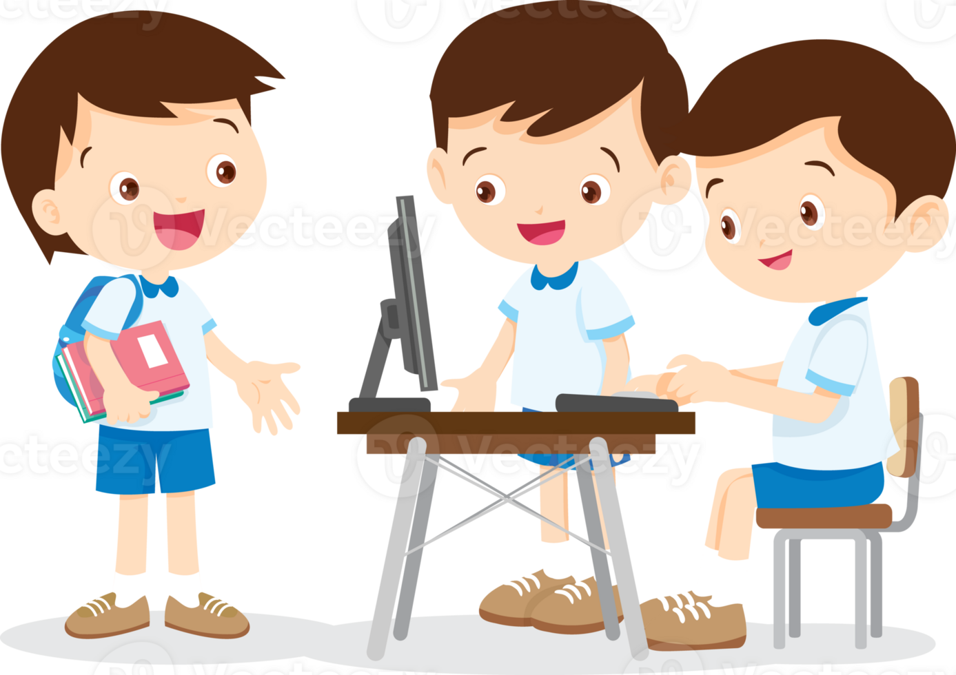 Back to school, happy Pupils children learning computer reading books concept png